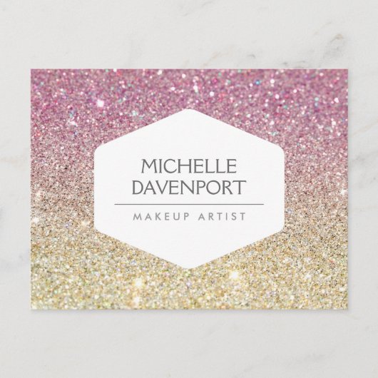 ELEGANT WIT EMBLEEM OP ROZE OMBRE GLITTER BRIEFKAART (Voorkant)