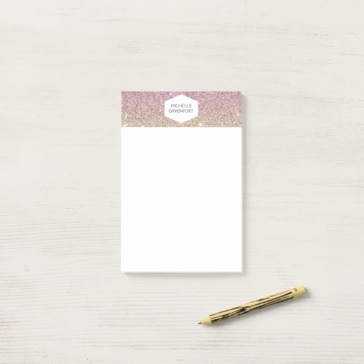 ELEGANT WIT EMBLEEM OP ROZE OMBRE GLITTER POST-IT® NOTES (Op bureau)