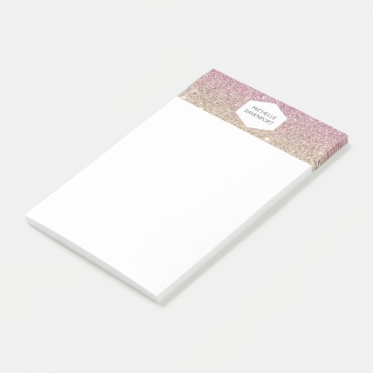 ELEGANT WIT EMBLEEM OP ROZE OMBRE GLITTER POST-IT® NOTES (Schuin)