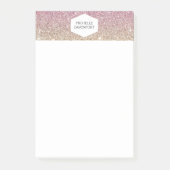ELEGANT WIT EMBLEEM OP ROZE OMBRE GLITTER POST-IT® NOTES (Voorkant)