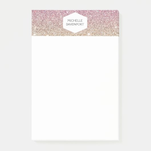 ELEGANT WIT EMBLEEM OP ROZE OMBRE GLITTER POST-IT® NOTES (Voorkant)