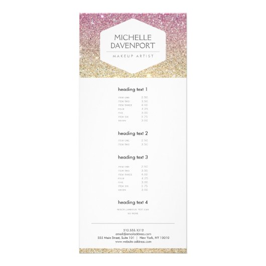 ELEGANT WIT EMBLEEM OP ROZE OMBRE GLITTER RECLAMEKAART (Voorkant)