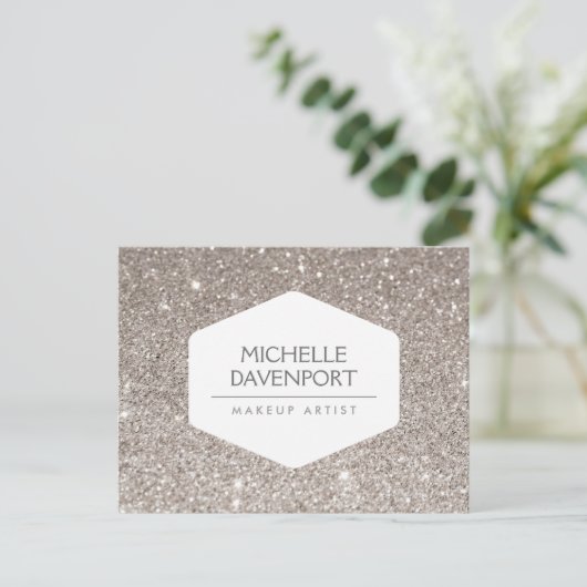 ELEGANT WIT EMBLEEM OP SILVER GLITTER BRIEFKAART (Staand voorkant)