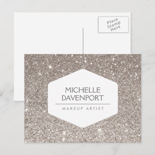 ELEGANT WIT EMBLEEM OP SILVER GLITTER BRIEFKAART (Voorkant / Achterkant)