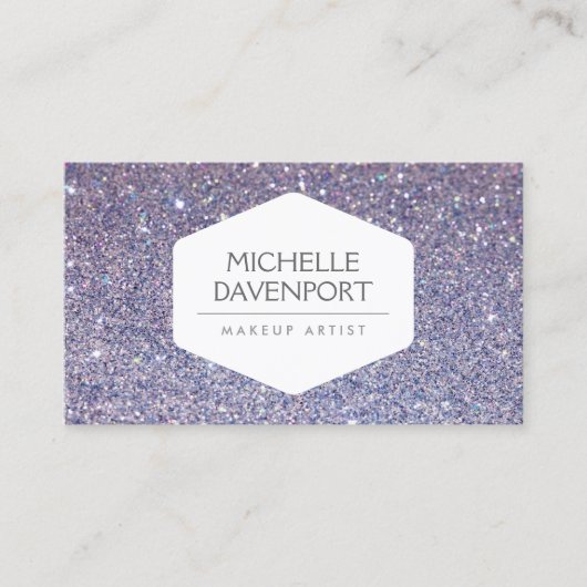 ELEGANT WIT EMBLEEM OP VIOLET GLITTER ACHTERGROND VISITEKAARTJE (Voorkant)