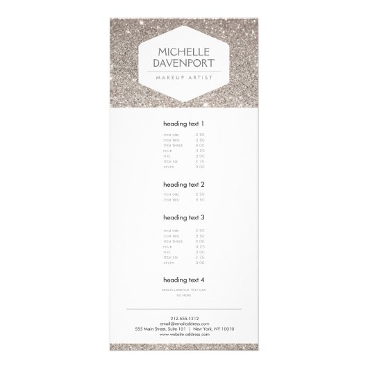 ELEGANT WIT EMBLEEM OP ZILVEREN GLITTER Rack Kaart (Voorkant)