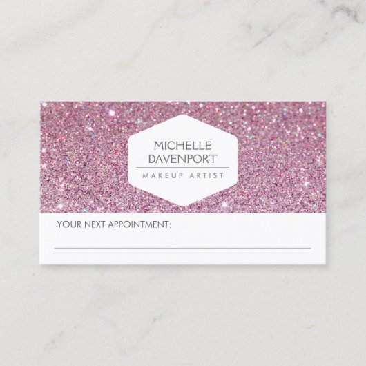 ELEGANT WIT EMBLEEM ROZE GLITTER AFSPRAAK CARD AFSPRAKENKAARTJE (Voorkant)