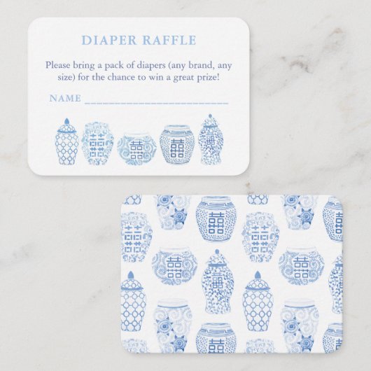 Elegant wit en blauw Baby shower luierriet Informatiekaartje (Voorkant / Achterkant)