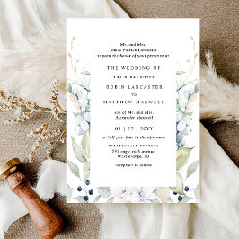 Elegant Wit en Blauw Bloemen Formele Bruiloft Kaart