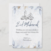 Elegant Wit en Blauw Bloemen Happy Eid 2025 Kaart (Voorkant)
