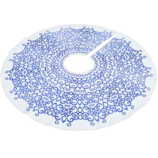 ELEGANT WIT EN BLAUW KERST DAMAST CLASSY KERSTBOOM ROK (Gekanteld)