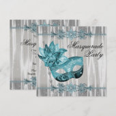 Elegant wit en Blauwgroen blauw Masquerade Party Kaart (Voorkant / Achterkant)