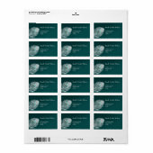 Elegant wit en blauwgroen etiket met pauw-adres (Full Sheet)