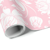 Elegant wit en bleek roze bloemendamast cadeaupapier (Rol Hoek)