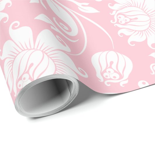Elegant wit en bleek roze bloemendamast cadeaupapier (Rol Hoek)