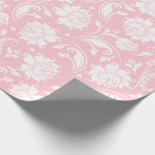 Elegant wit en bleek roze bloemendamast cadeaupapier (Hoek)