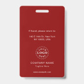 Elegant wit en diep rood personeels-ID-badge Badge (Achterkant)