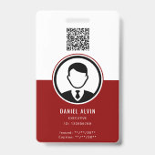 Elegant wit en diep rood personeels-ID-badge Badge (Voorzijde)