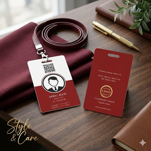 Elegant wit en diep rood personeels-ID-badge Badge