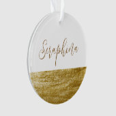 Elegant wit en faux gouden blad monogram kerst ornament (voorkant)