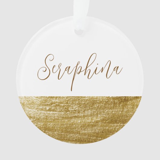 Elegant wit en faux gouden blad monogram kerst ornament (voorkant)