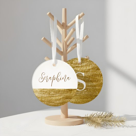 Elegant wit en faux gouden blad monogram kerst ornament