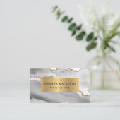 Elegant Wit en Goud Agate Luxe Visitekaartje (Staand voorkant)