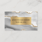 Elegant Wit en Goud Agate Luxe Visitekaartje (Voorkant)