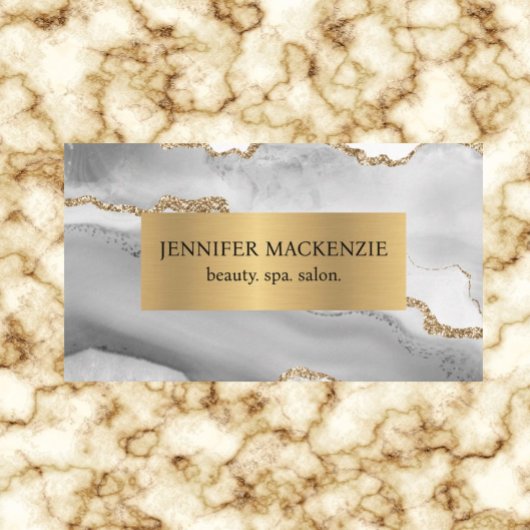 Elegant Wit en Goud Agate Luxe Visitekaartje