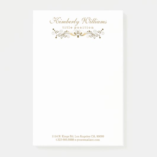 Elegant wit en goud bloemenkant post-it® notes (Voorkant)