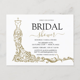 Elegant Wit en Goud Blush Gown Vrijgezellenfeest Briefkaart