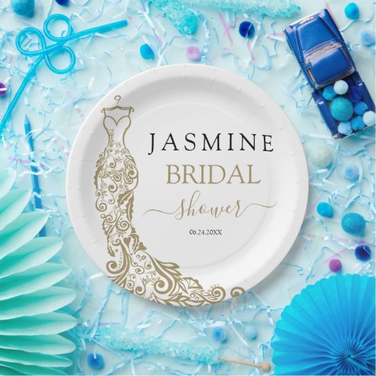 Elegant Wit en Goud Blush Gown Vrijgezellenfeest Papieren Bordje (Feest)