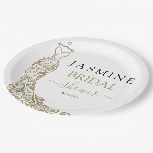 Elegant Wit en Goud Blush Gown Vrijgezellenfeest Papieren Bordje (Gekanteld)