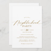 Elegant wit en goud buurtfeest kaart (Voorkant / Achterkant)
