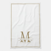 Elegant Wit en Goud Classy Familie Monogram Theedoek (Verticaal)