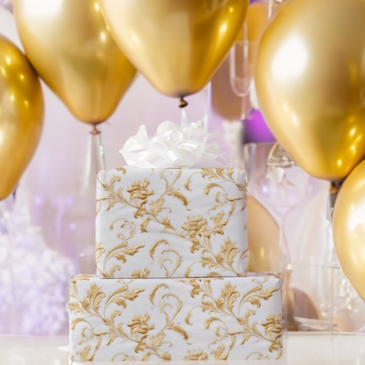 Elegant wit en goud damast cadeau cadeaupapier