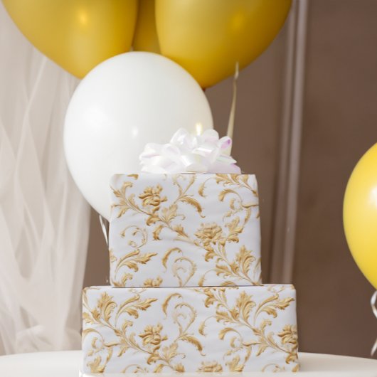 Elegant wit en goud damast cadeau cadeaupapier