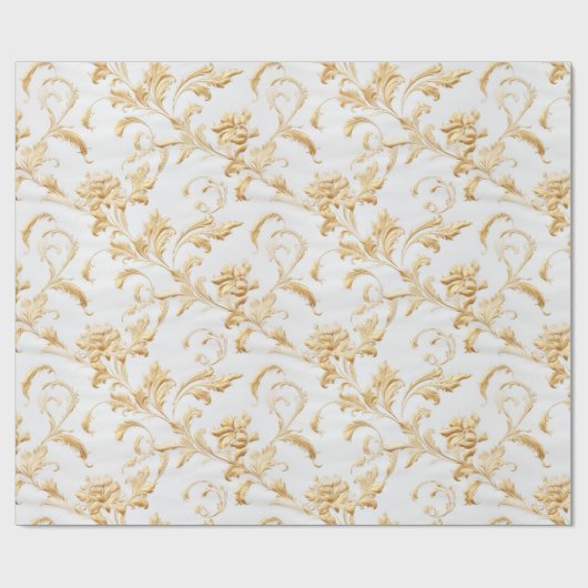 Elegant wit en goud damast cadeau cadeaupapier (Vlak)