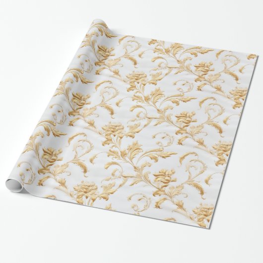 Elegant wit en goud damast cadeau cadeaupapier (Uitgerold)