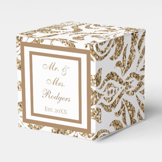 Elegant Wit en Goud Faux Glitter Bruiloft Bedankdoosjes (Voorkant Zijde)