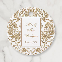 Elegant Wit en Goud Faux Glitter Bruiloft Bedankjes Labels