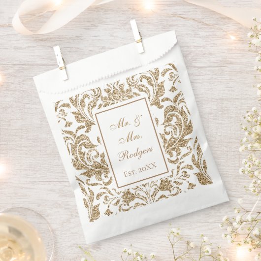 Elegant Wit en Goud Faux Glitter Bruiloft Bedankzakje (Geknipt)