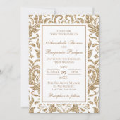 Elegant Wit en Goud Faux Glitter Bruiloft Kaart (Voorkant)