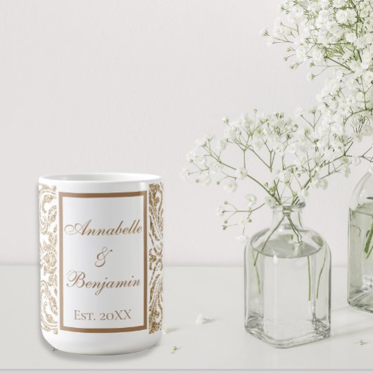 Elegant Wit en Goud Faux Glitter Bruiloft Koffiemok