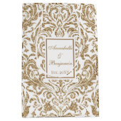 Elegant Wit en Goud Faux Glitter Bruiloft Medium Cadeauzakje (Voorkant)