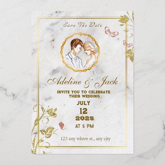 Elegant Wit en Goud Folie Uitnodiging (Voorkant)