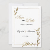 Elegant wit en goud gebladerte Save the Date Kaart (Voorkant)