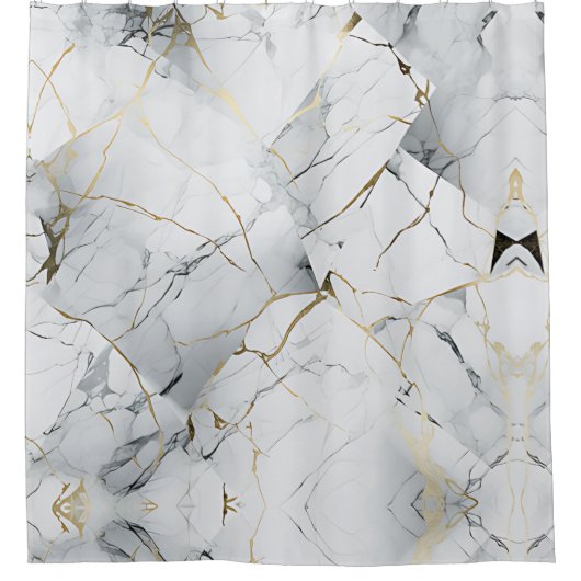Elegant wit en goud gemarmerd douchegordijn (Voorkant)