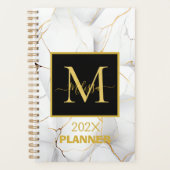 Elegant wit en goud gemarmerd monogram naam planner (Voorkant)
