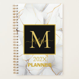 Elegant wit en goud gemarmerd monogram naam planner